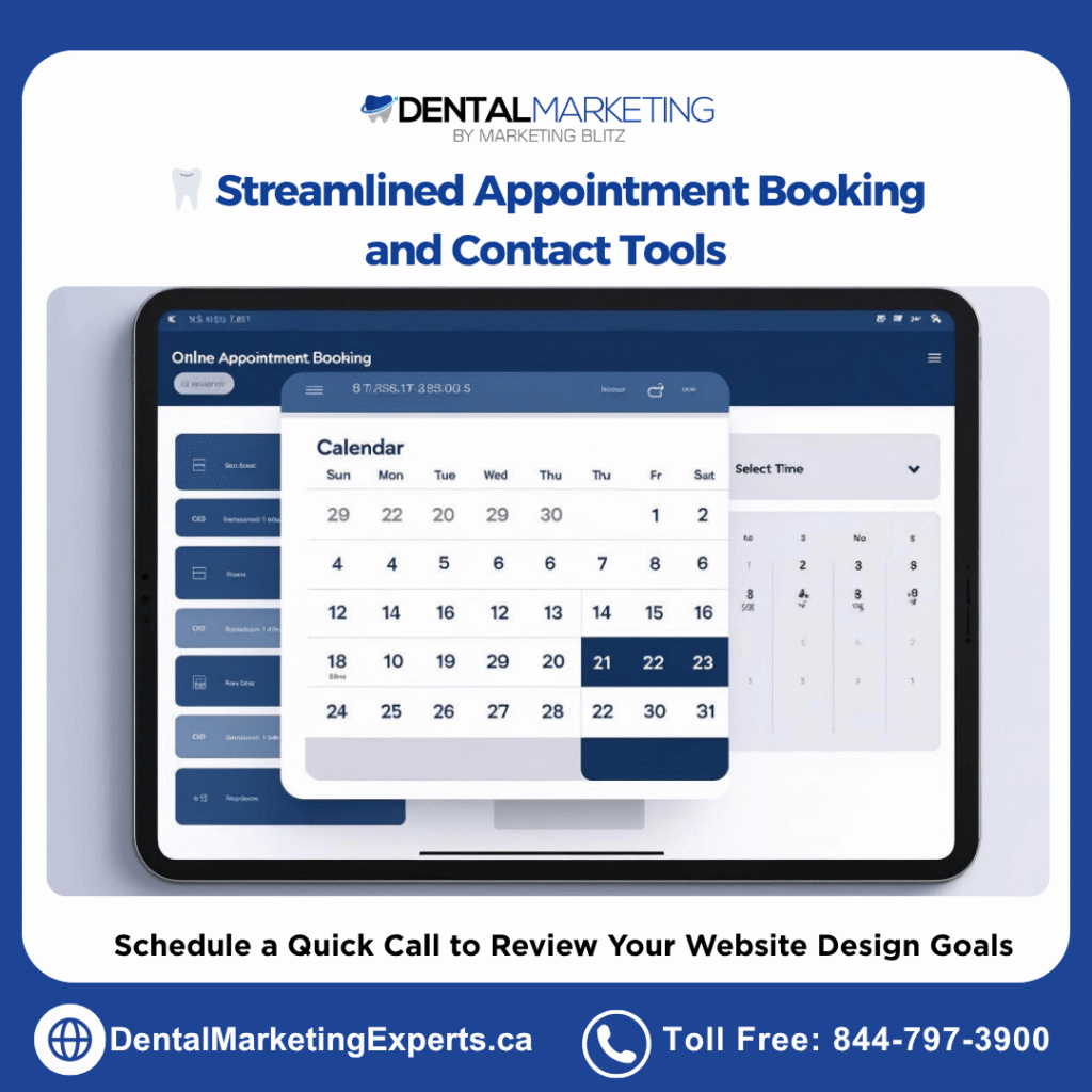 dental web design - Streamlined Appointment Booking and Contact Tools
