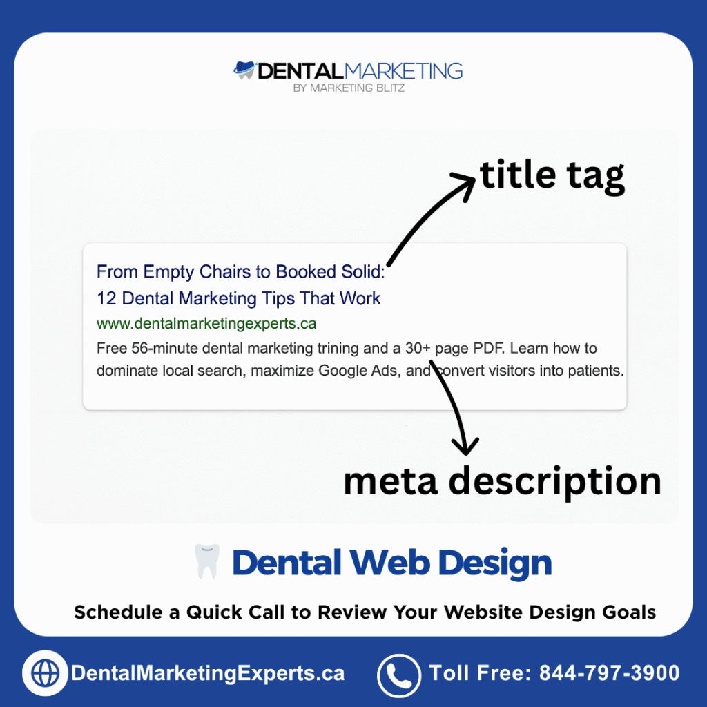 dental web design - seo title and meta description